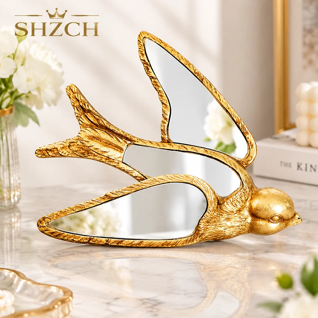 Enchanted Forest Wall Art Vintage Butterfly Swallow Mirror Mural with Brass Insects Boho Photo Backdrop for Home Styling Decor