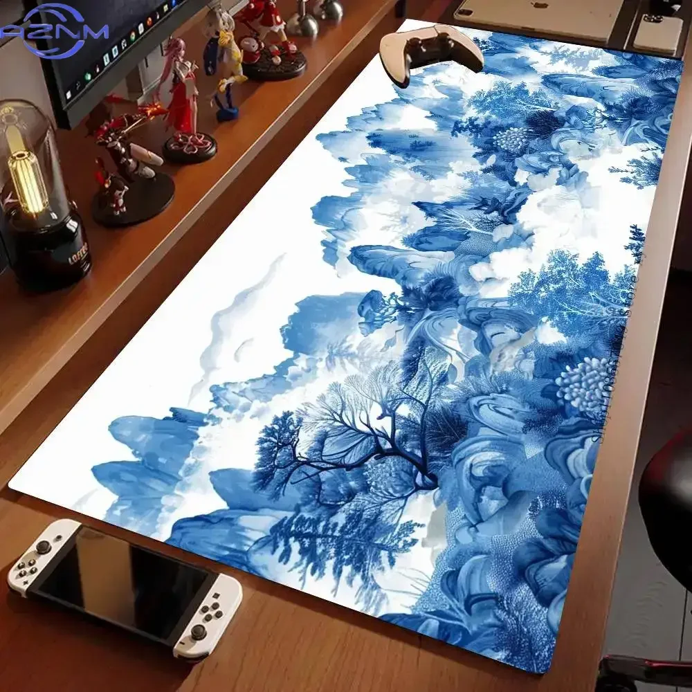 Blue And White Porcelain Landscape Mousepad Non-slip Suitable For Office Computers Laptops E-sports Game Desk Mats XXL Keyboard