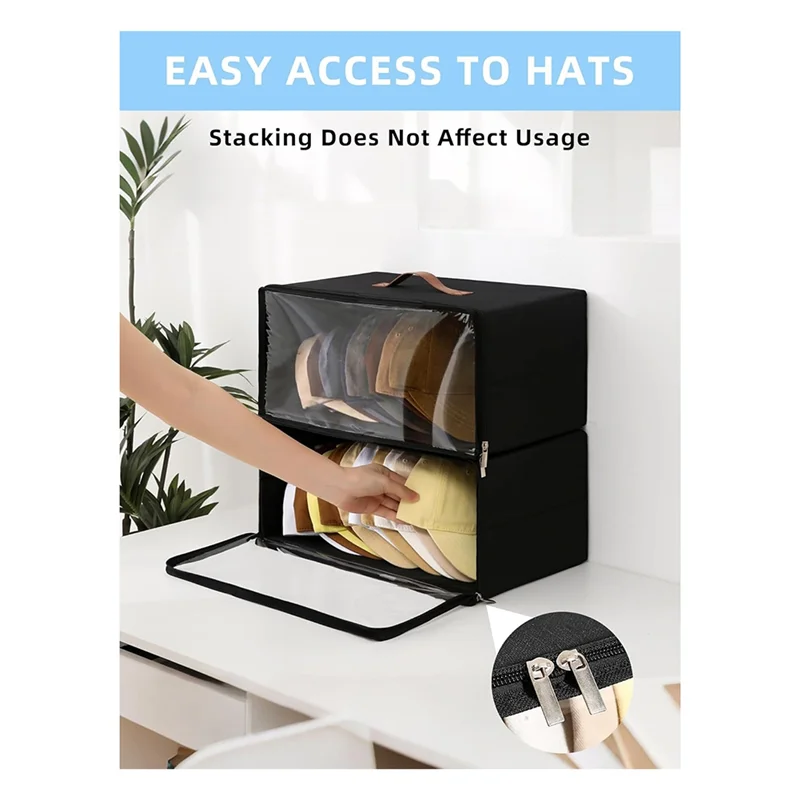 

A25F-For Baseball Caps Front-Opening Hat Organizer 2 Pack, Stackable Rigid Clear Window Hat Storage Box