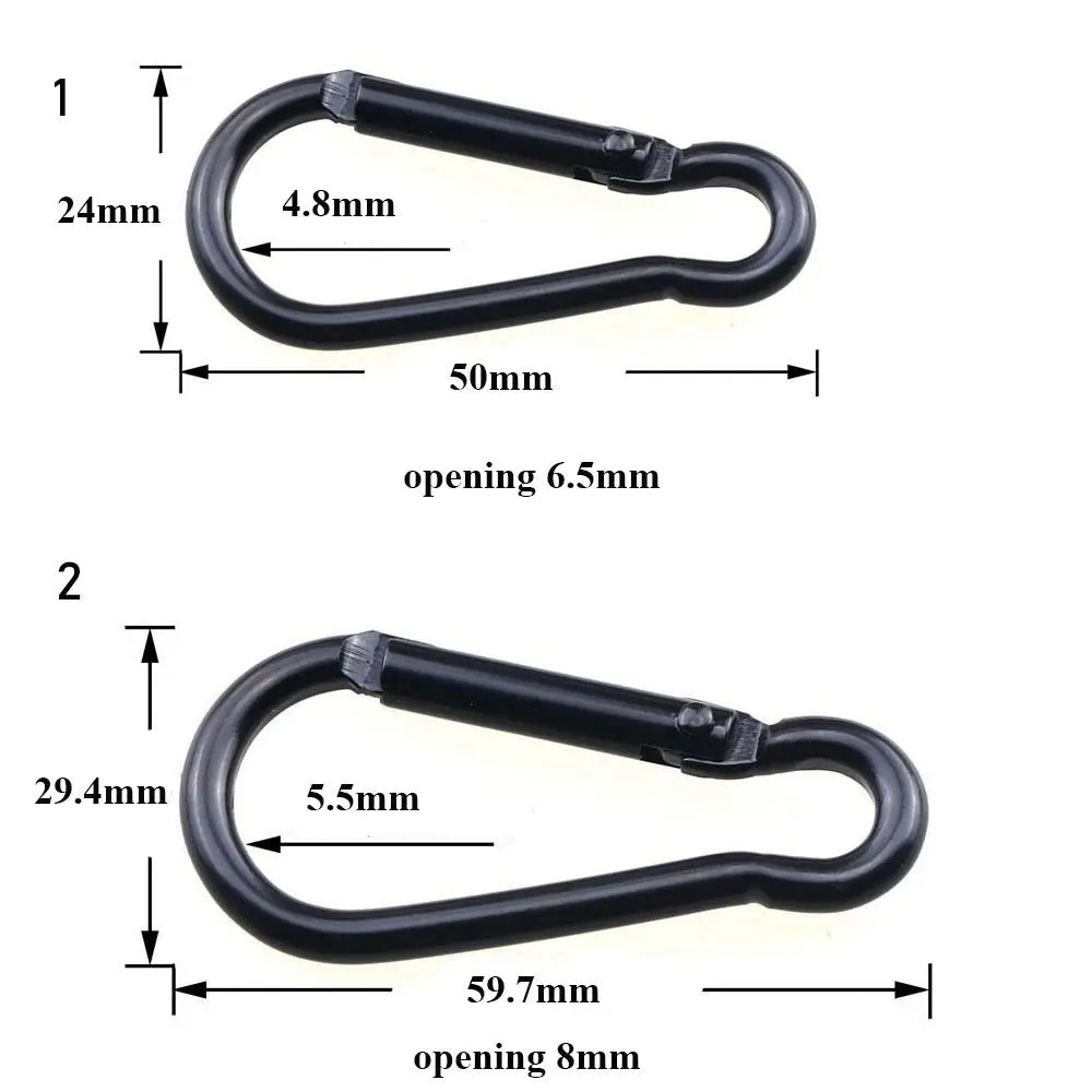 Mosquetón de hierro negro para exteriores, herramienta de escalada con Clip de resorte, 5 piezas, 2 tamaños, novedad