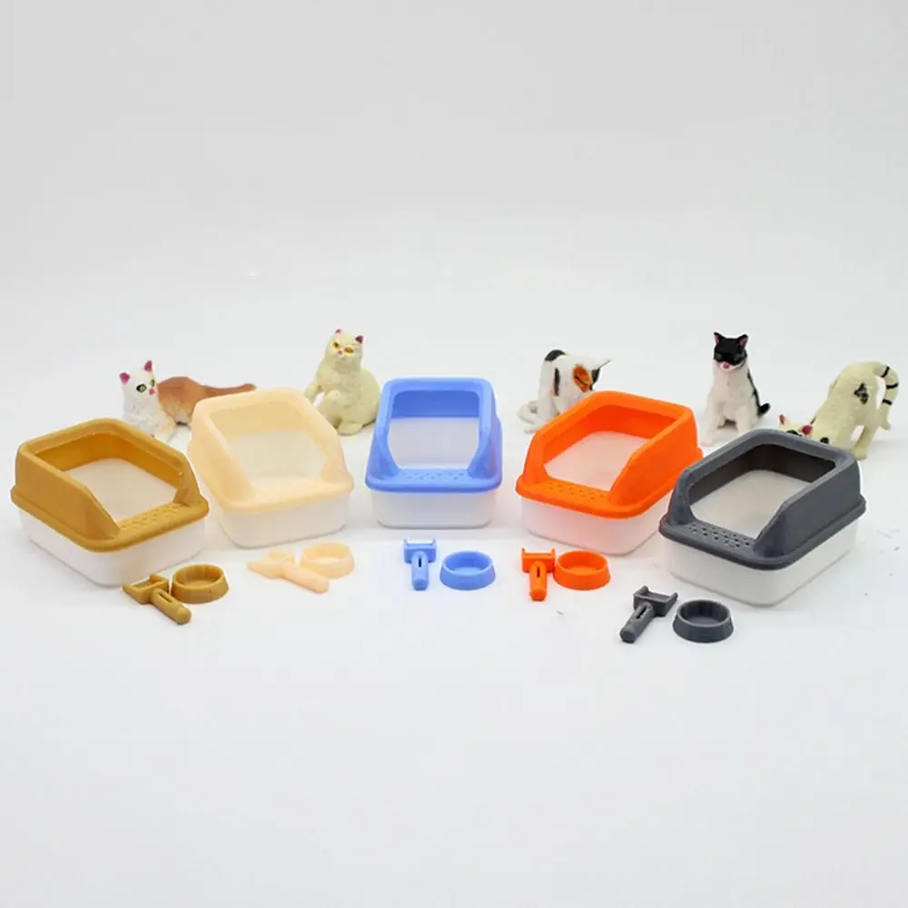 3Pcs/set Cute 1:12 Dollhouse Cat Litter Box Miniature Mini Home Decoration Model Shovel Pet Supplies