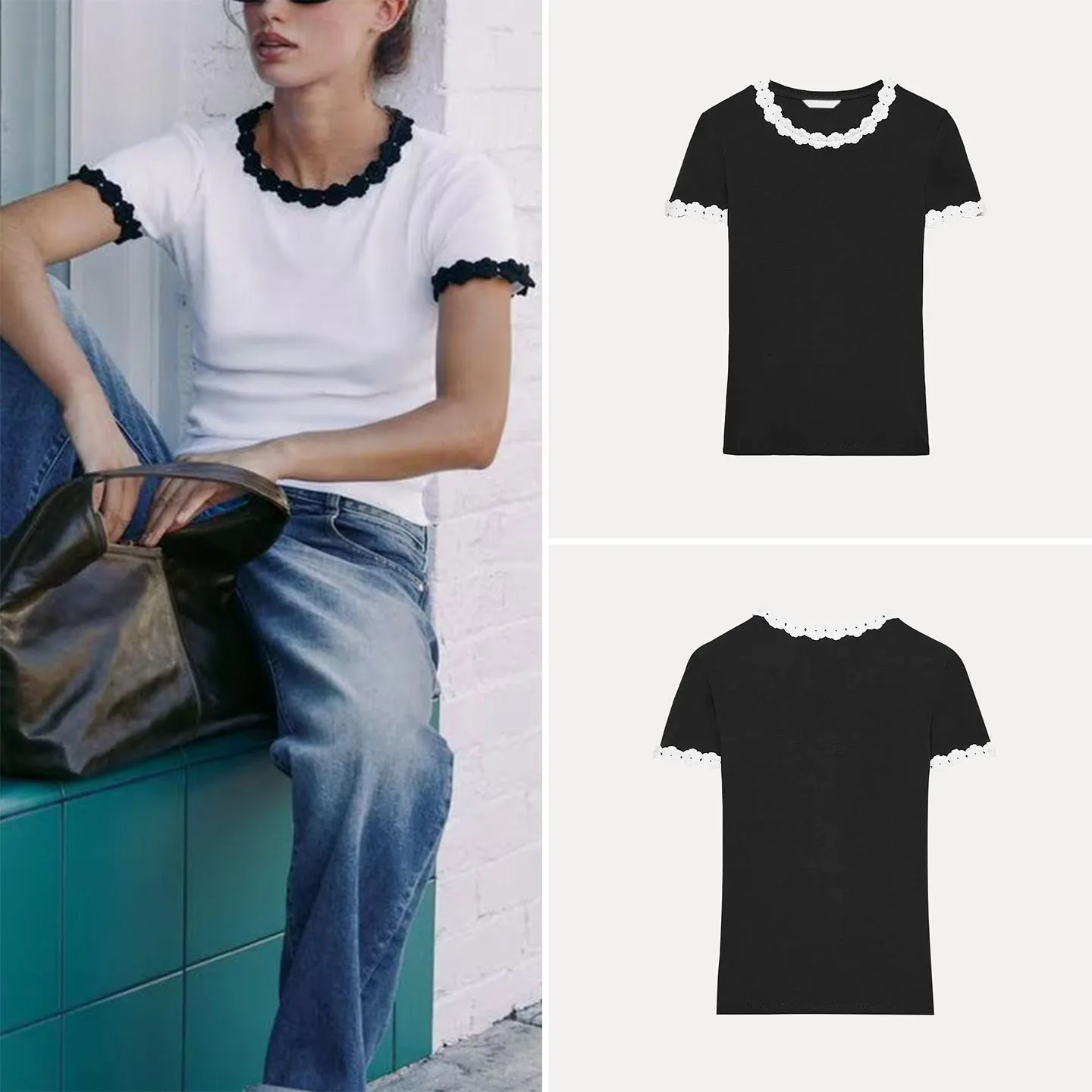 

Круглая футболка Ne ort Sve с цветочной отделкой, женская повседневная футболка со стойкой, бренд Z, осень 2022, новое поступление