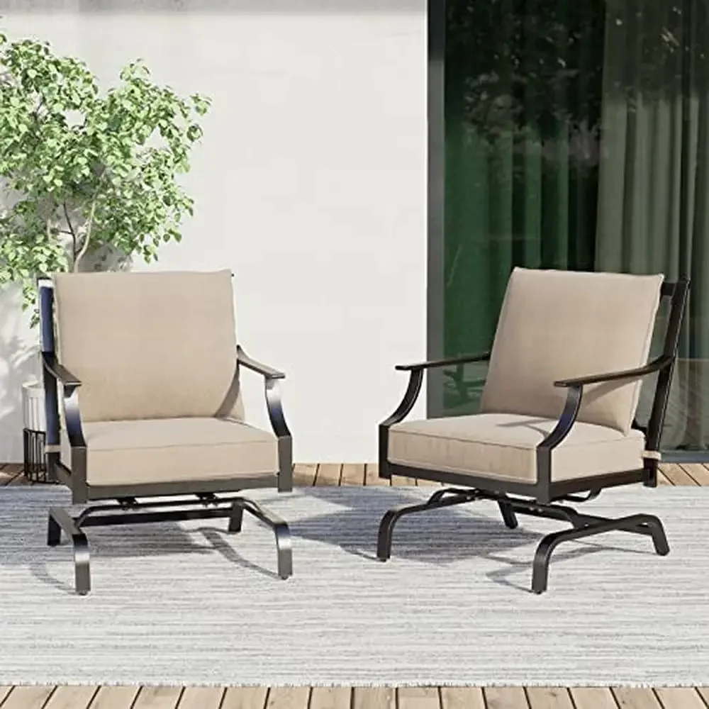 Outdoor Rocking Chair Set with Thick Cushions 2-Pieces Garden Porch Poolside Upgraded Comfort and Sturdy Steel Construction