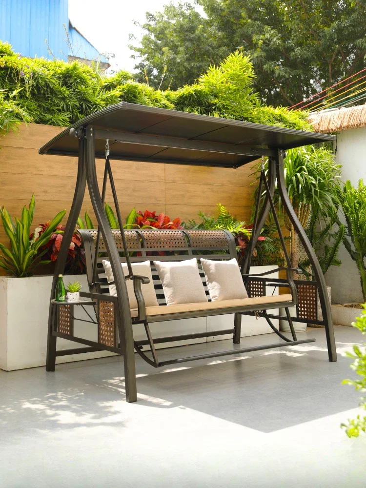 

Swing Outdoor Balcony Garden Outdoor Cast Aluminum Hanging Chair Double Rocking Chair Internet celebrity Solar swing Bed Home