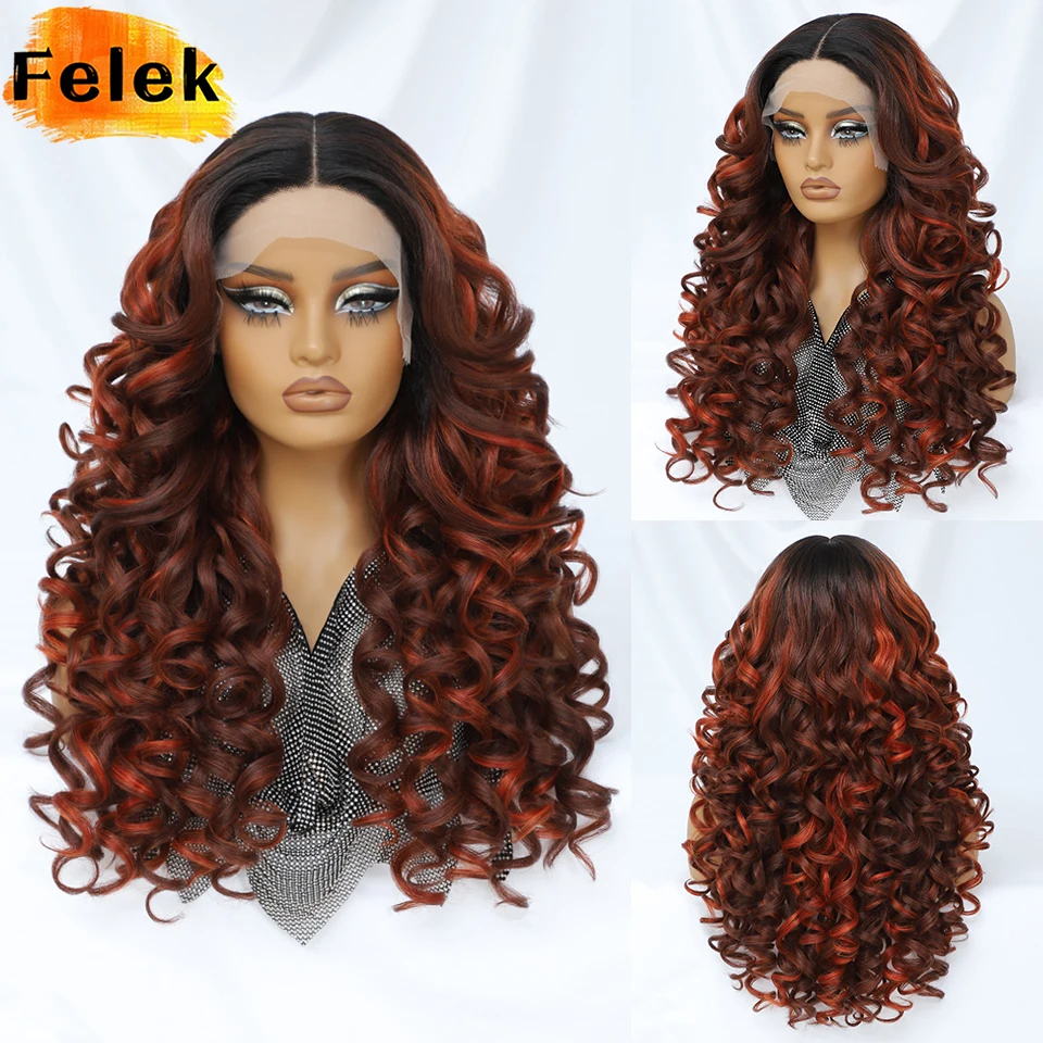 Black Pink Curly Wigs Latisha Synthetic Lace Front Wigs For Women Pre Plucked Blonde Brown Lace Wig T Part Highlight Cosplay Wig