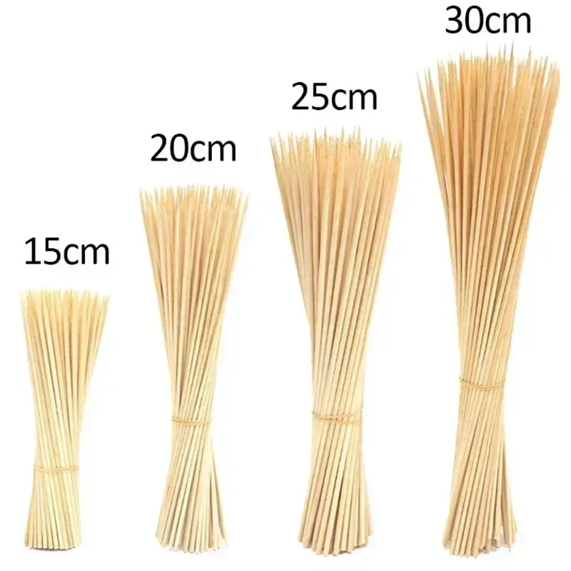 90pcs Bamboo Stick Food Grade Bamboo Skewer Sticks Disposable Natural Wood Long Stick Barbecue Fruit BBQ Tools 15/20/25/30cm