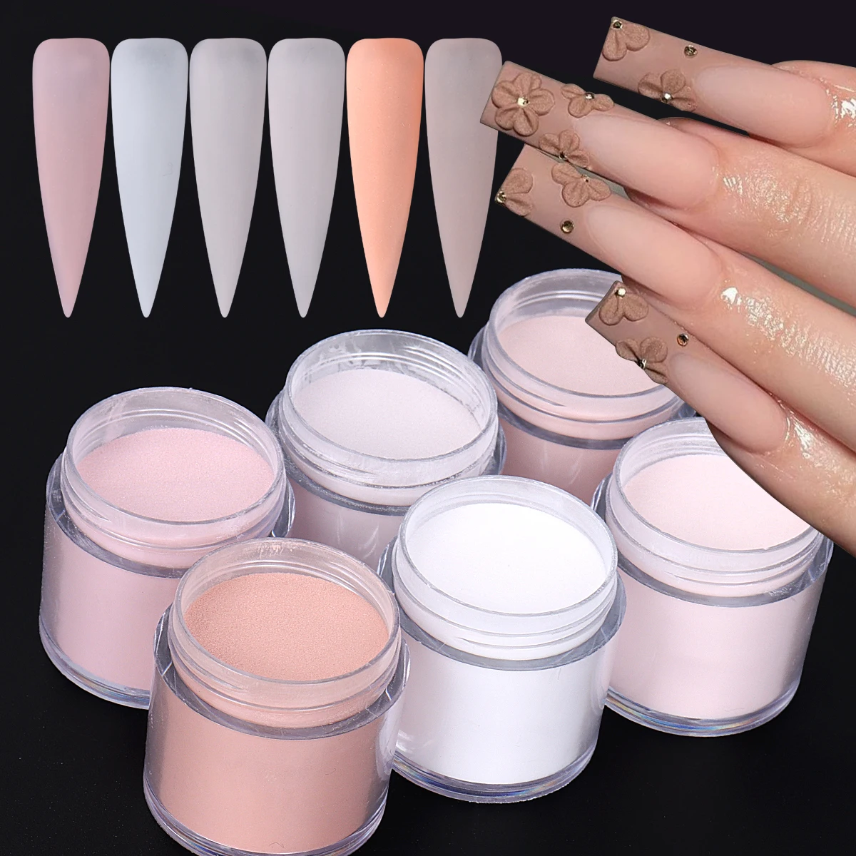 6 Colors 10g Professional Acrylic Powder For Nails Carved Builder 3D Design Dipping Dust Nude White DIY Manicure Tips Supplies