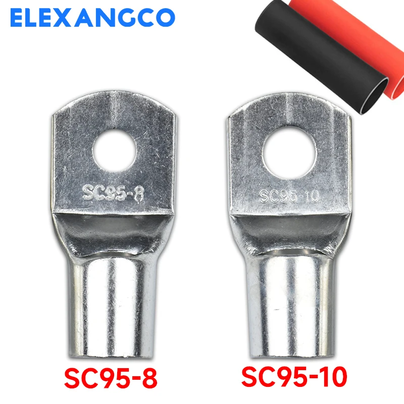 3Pcs S95-8/10 Tinned Copper Cable Lugs Heavy Duty Wire Ends Battery Ring Crimp Terminals Connectors With Heat Shrink Tubing