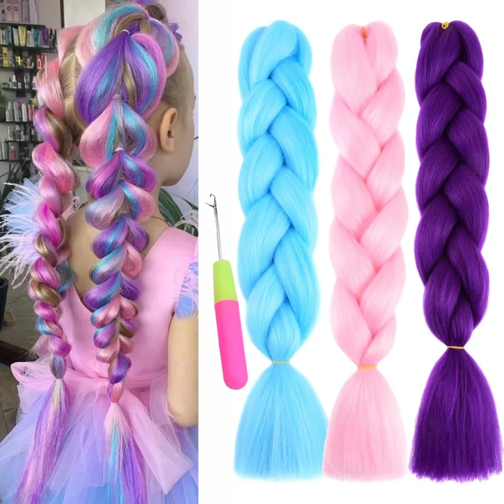 

Rainbow Colours Blue Braiding Hair Jumbo Braids Hair Extensions Colour Braiding Synthetic Light Blue Braided Hair For Weaving