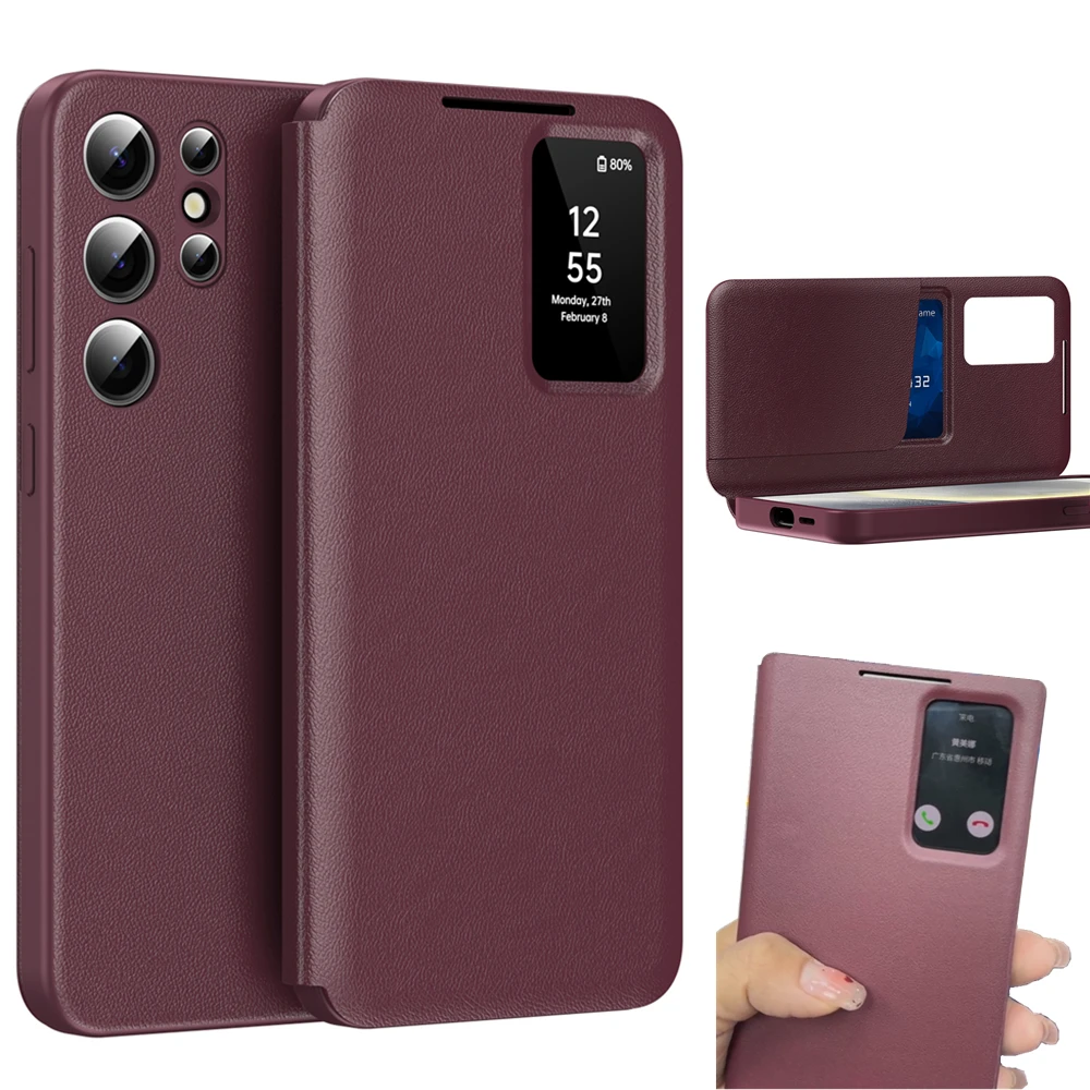 

Wallet Card Slot Holder Flip Cover For Samsung Galaxy S25 S24 S23 S22 Ultra Window View Smart Display Leather Cases