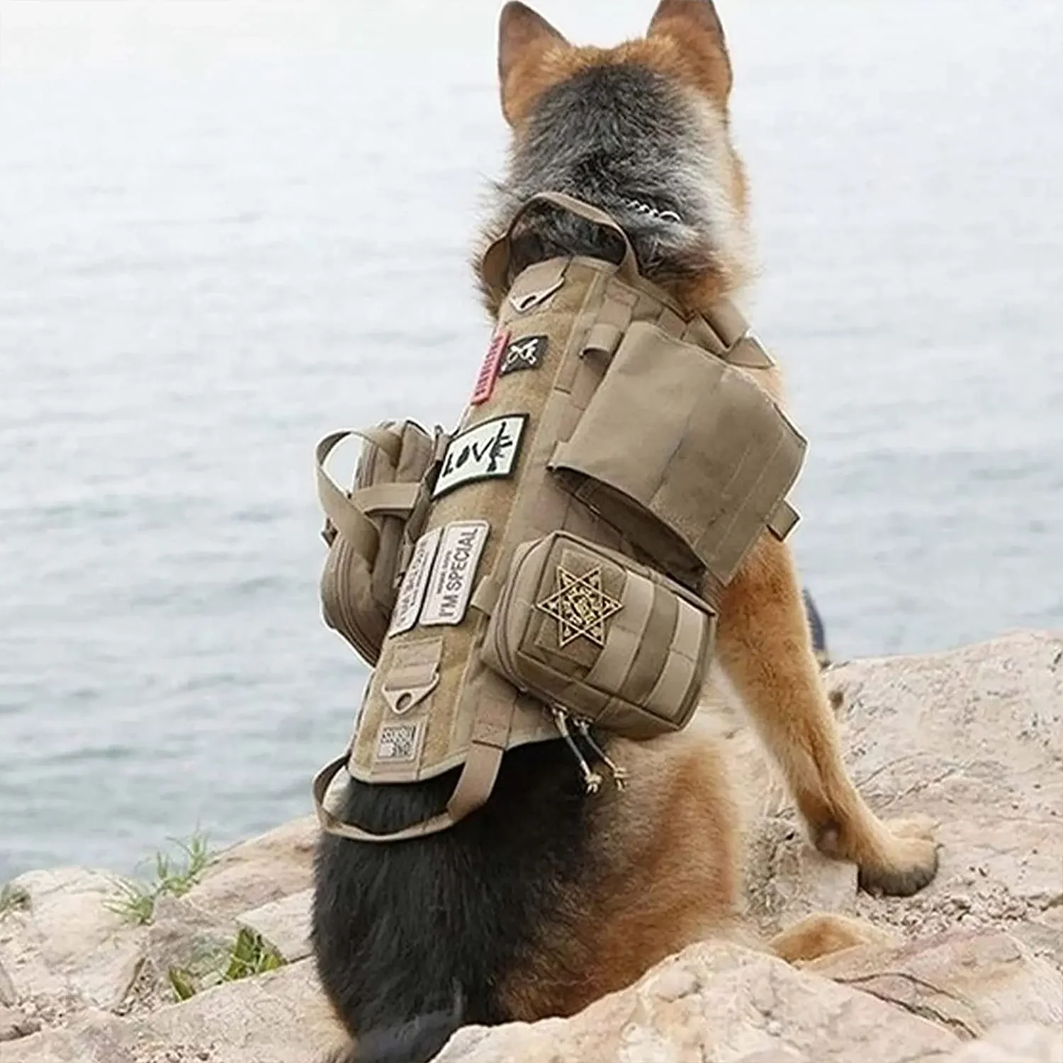 Large Dog Strap With Pockets K9 Handless German Shepherd Training Tactical Dog Vest Waterproof Tactical Dog Clothing