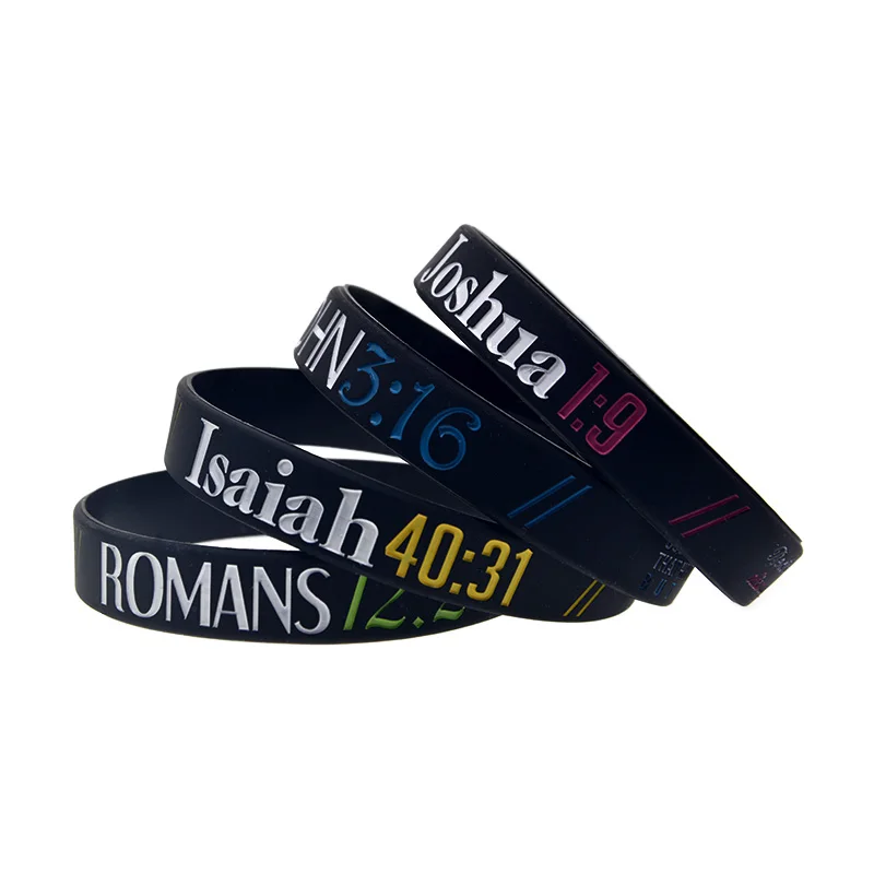 1 Stück/4 Stück Silikon-Armband mit Bibelversen 1:9 3:16 40:31 12:2 Jesus-Armbänder Unisex-Armreif – Detail 9