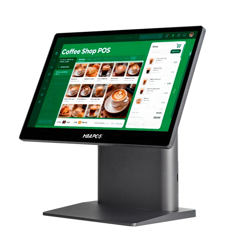 

Новая POS-система HBAPOS из алюминиевого сплава 15,6 дюйма для ресторанов и розничной торговли, POS-терминал, кассовый аппарат