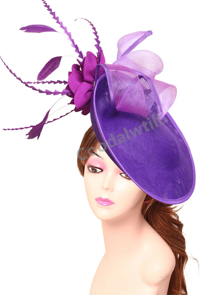 

Chic Purple Race Fascinator Wedding Feather Hats Women Ladies Derby Church Headpiece Flower Bride Wedding Headwear Hair Clip