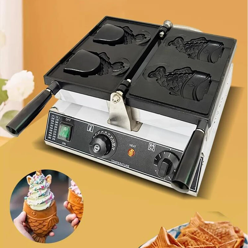 Japanese Fish Cake Waffle Machine Commercial Korean Open Mouth Ice Cream Taiyaki Waffle Maker Machine Electric Waffle Machine