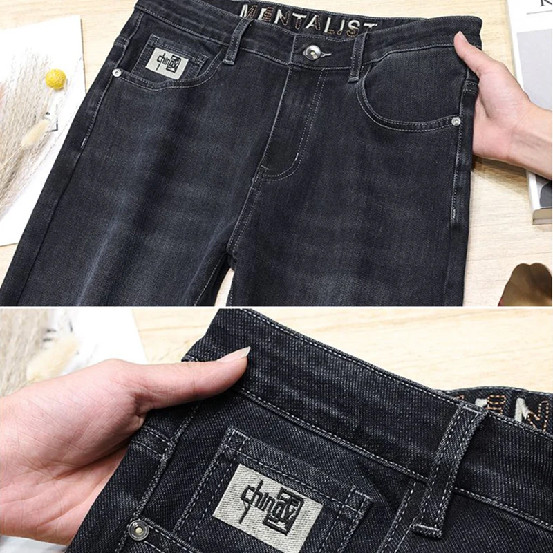 Pantalones vaqueros rectos sueltos y versátiles de alta calidad para hombre, pantalones vaqueros elásticos para primavera y otoño, pantalones azul neblina a la moda, color gris oscuro