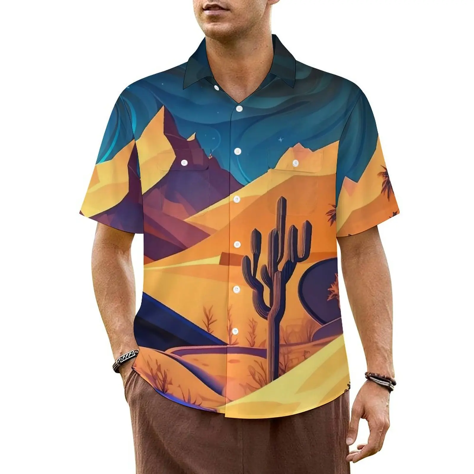 

Hawaii Shirt Beach Desert At Night Blouses Abstract Nature Novelty Casual Shirts Men Short Sleeve Streetwear Oversized Tops