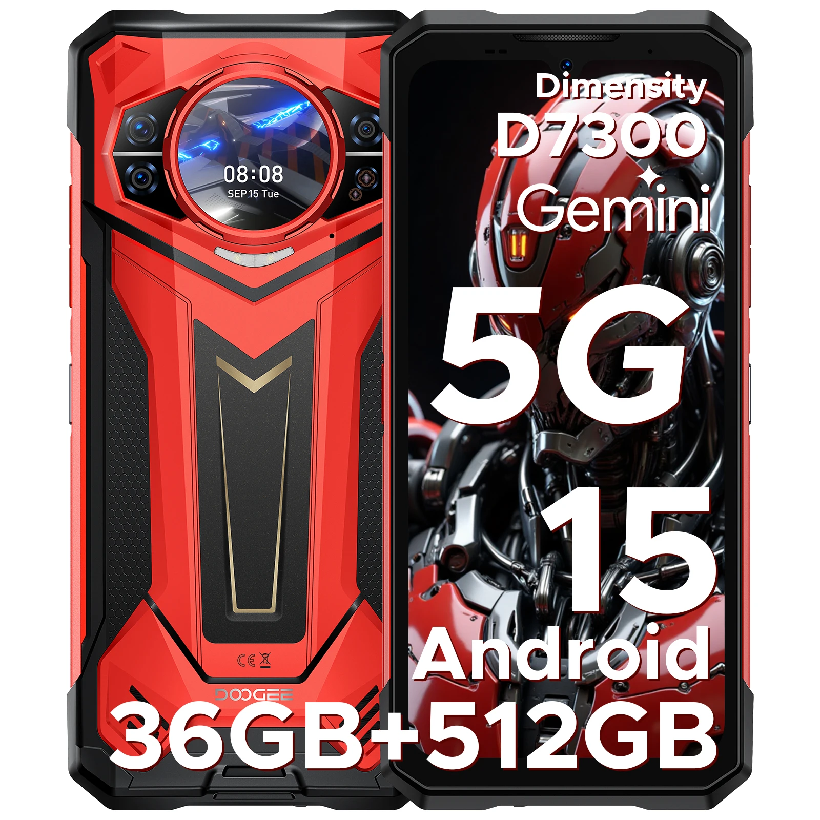 DOOGEE S200 Plus 5G AI Rugged Phone 1.32" Rear Display Android 15 16GB 512GB 11000mAh Battery 6.72'' Dimensity 7300 NFC Phone