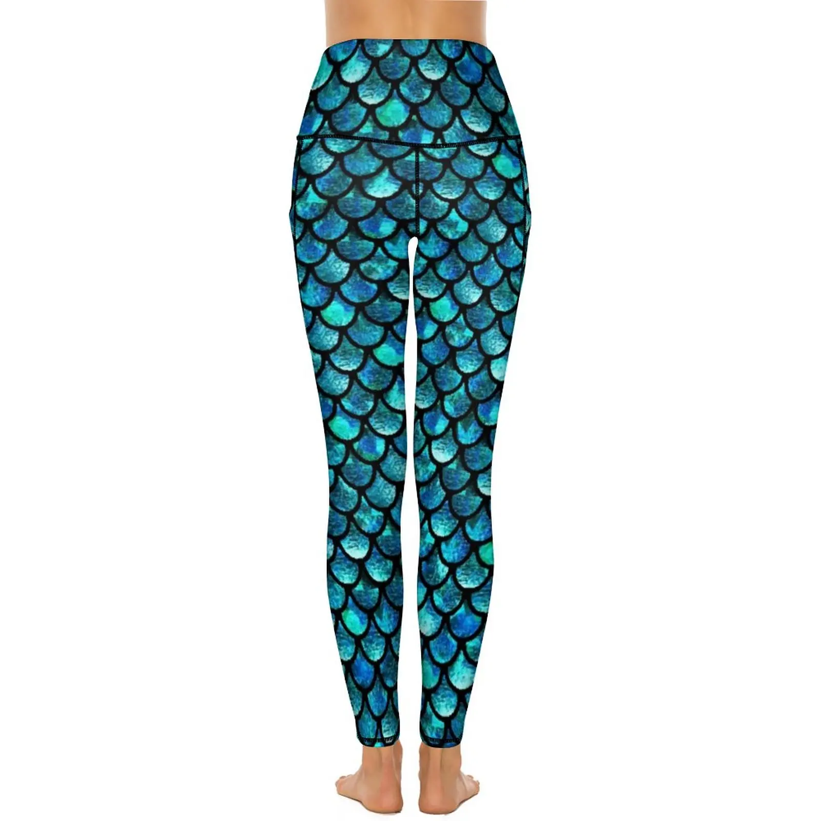 Watercolor Animal Skin Yoga Pants Sexy Blue Mermaid Scales Custom Leggings Push Up Fitness Leggins Women Stretchy Sport Legging