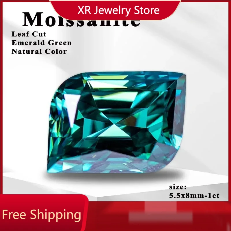 

Moissanite Leaf Cut Emerald Green Natural Color Lab Grown Artificial Gemstone for Diy Jewelry Making Materials Certificate