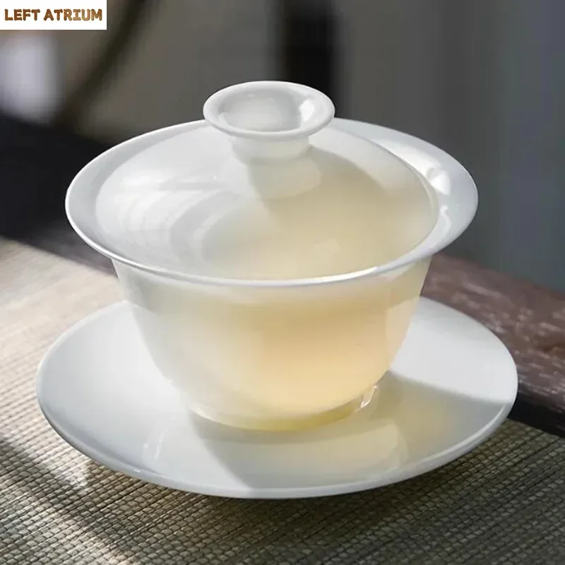 

Белый нефритовый фарфор Sancai Gaiwan Kungfu, чайная чашка, бытовая чаша для заварки чая, кухонная чайная посуда