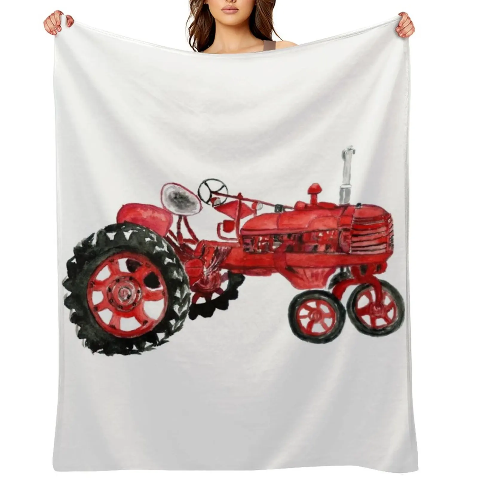 

Old Red Tractor in watercolors Throw Blanket Beautifuls Summer Beddings Luxury christmas gifts Blankets