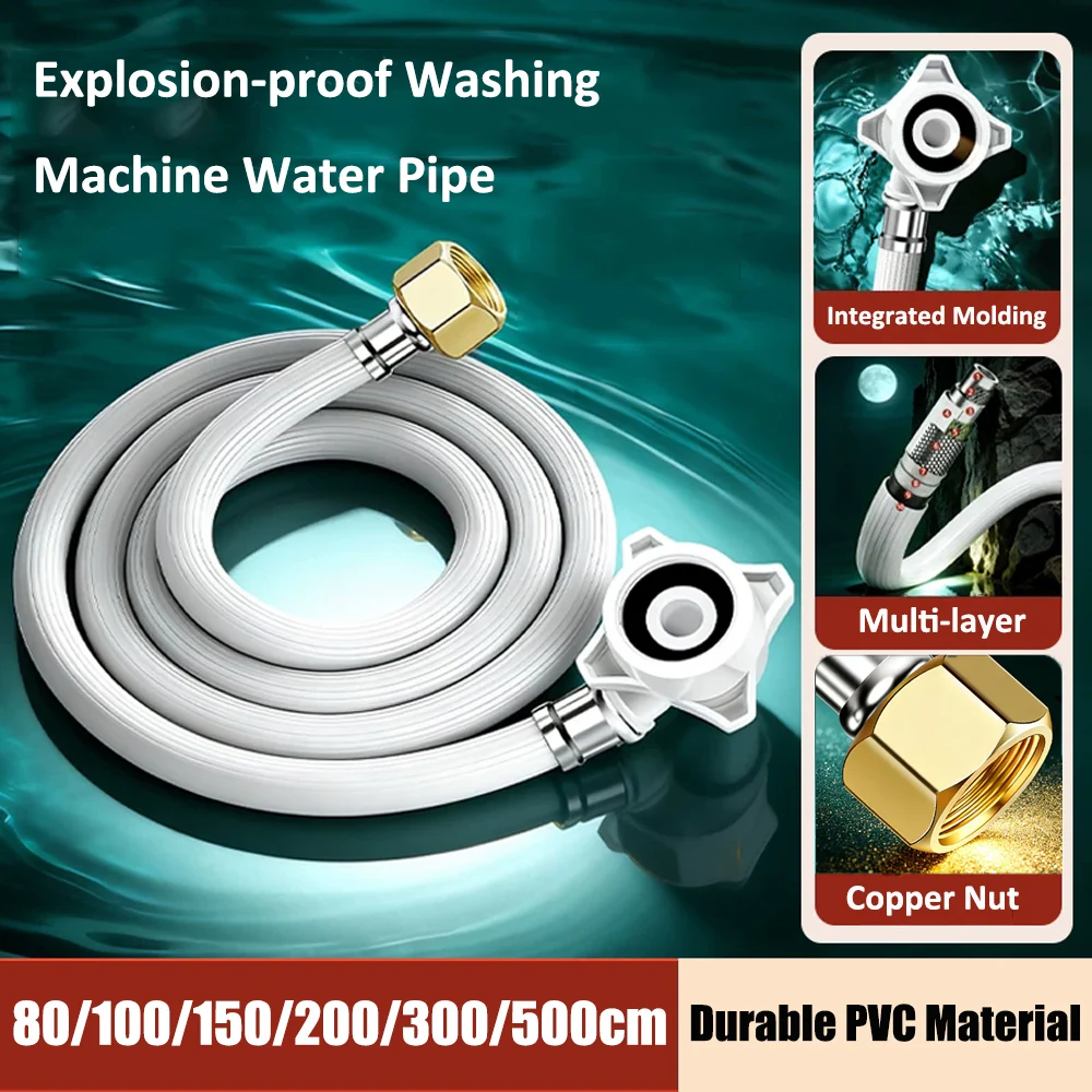 

New 80/100/150/200/300/500cm G1/2-G3/4 Inch Washing Machine Hose Explosion-Proof Water Pipe Bathroom Water Inlet Plumbing