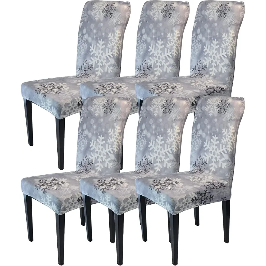 

Рождественские чехлы на стулья со снежинками, набор из 6 чехлов для столовой, рождественские чехлы на стулья, защитные чехлы со съемным и моющимся дизайном P