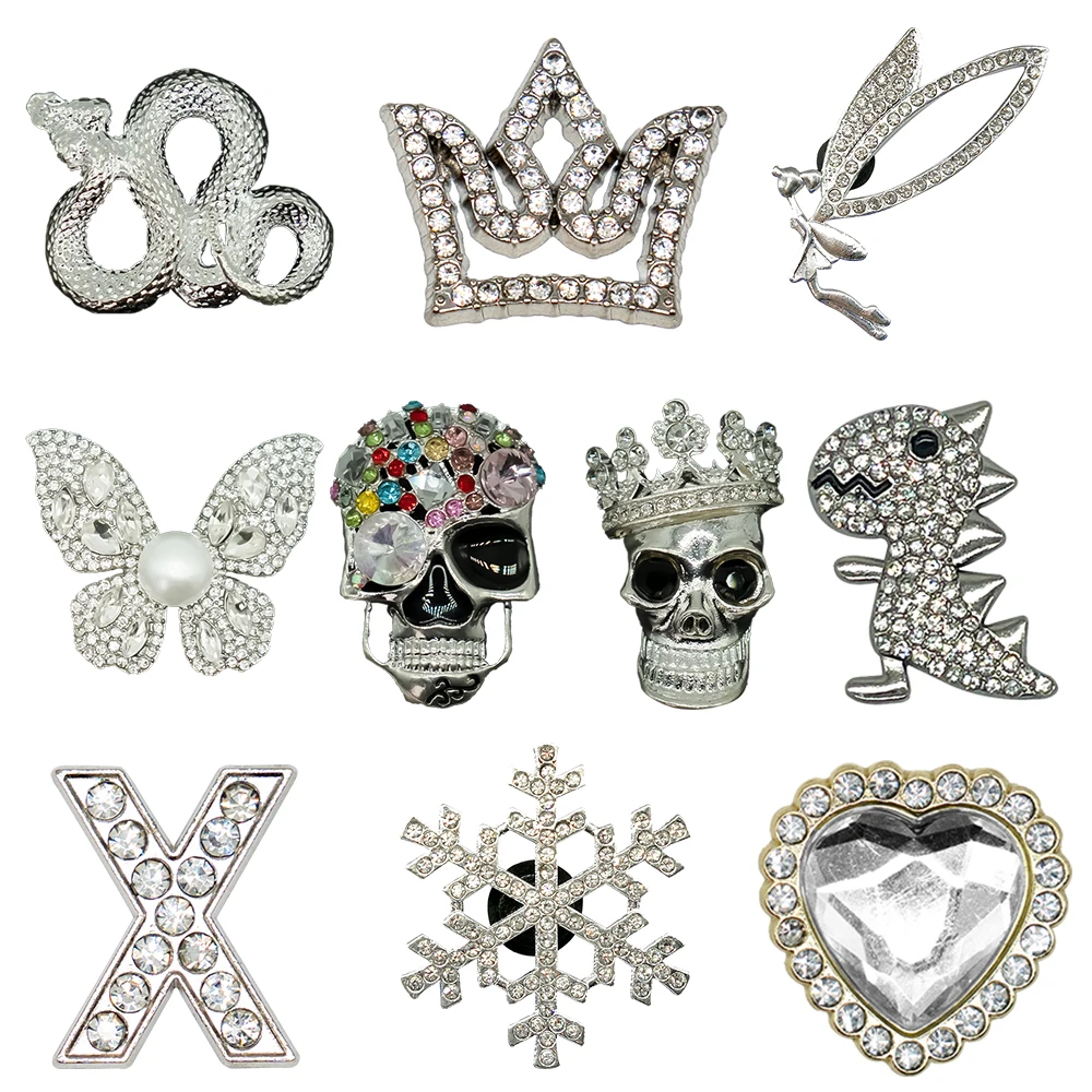 1/1PCS Luxury Metal Shoe Charms Set Rhinestone Skull Crown Butterfly Detachable Pins for Clogs Fashion Gothic Glam Accessories