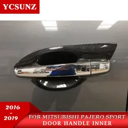 Carbon fiber Door handle inserts For Mitsubishi Pajero Sport 2016 2017 2018 2019 2020 2021 Montero Sport 2019 Car accessories