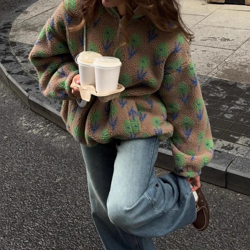 Pull à col roulé en polaire Jacquard, demi-fermeture éclair, nouvelle collection hiver 2025