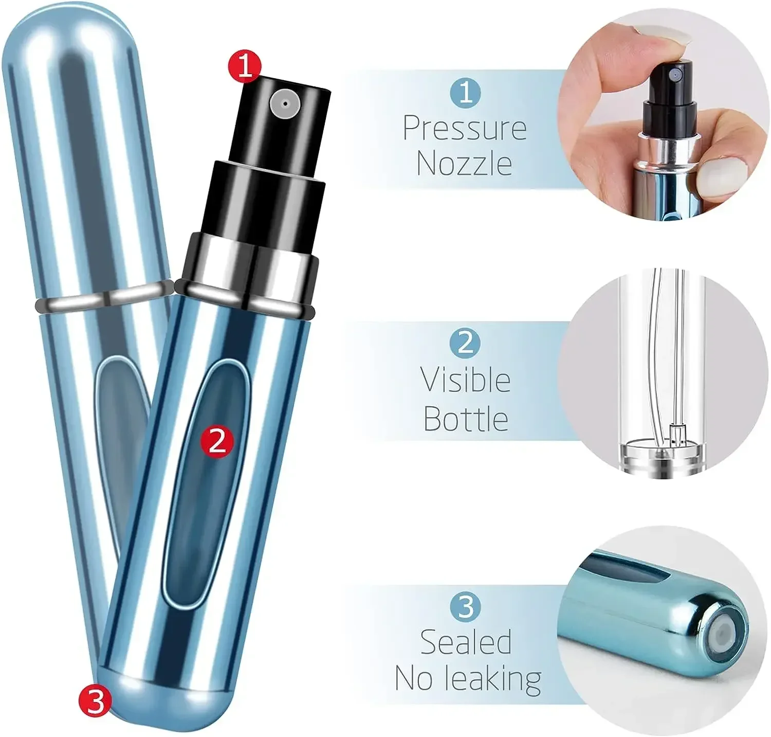 10pcs 5ml Mini Perfume Atomizer Portable Liquid Container For Cosmetics Traveling Aluminum Spray Empty Refillable Spray Bottle