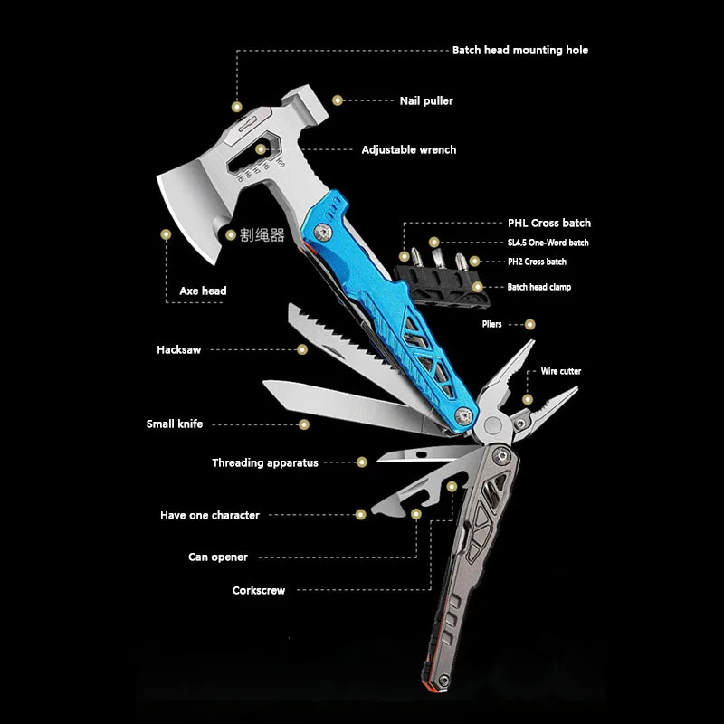 Multifunctional outdoor hammer pliers axe hammer folding hammer window breaking escape hammer outdoor camping portable