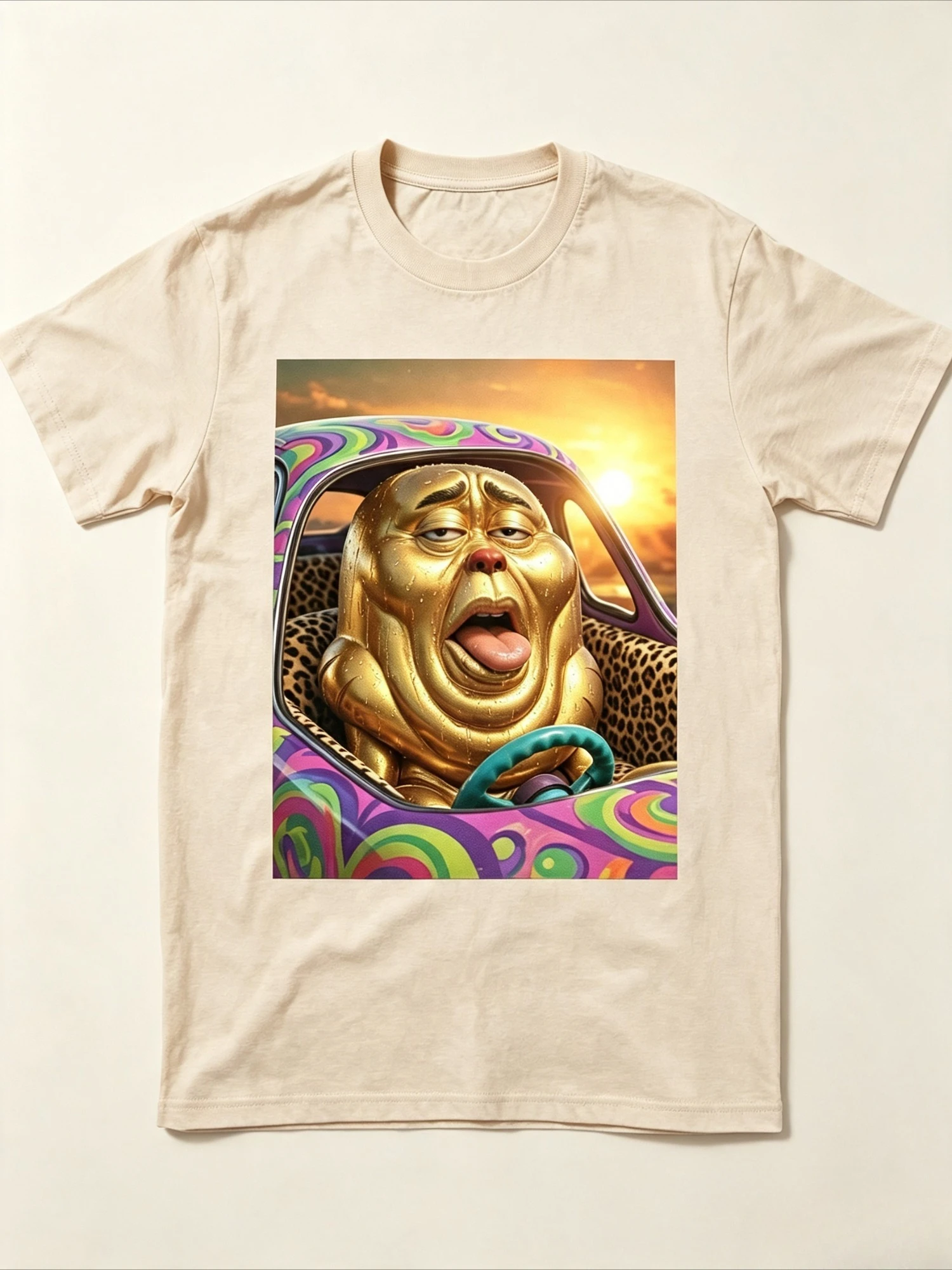 Psychedelic Driving Character Portrait Graphic T-shirt Men Women Loose Casual Trippy Art Print Cotton Daily Street Fashion Tops