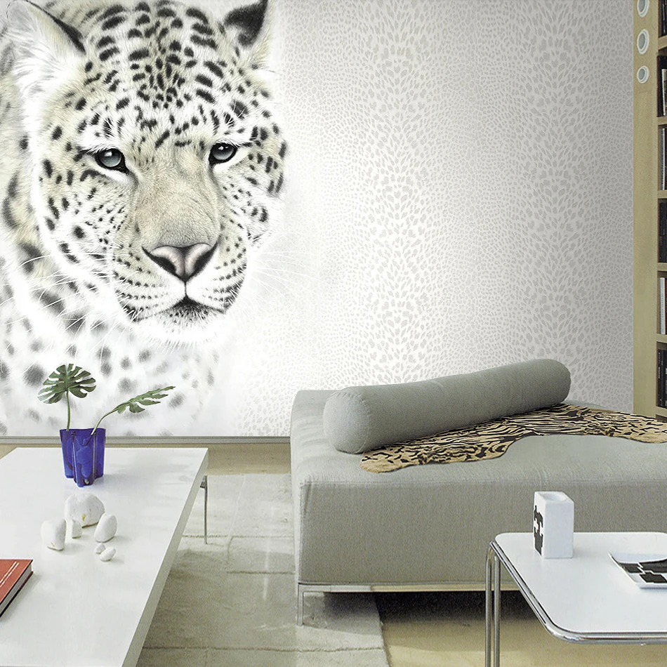 

Custom 3D Wallpaper Animal White Leopard Wall Mural for Living Room Sofa & TV Background Modern Simple Home Decor