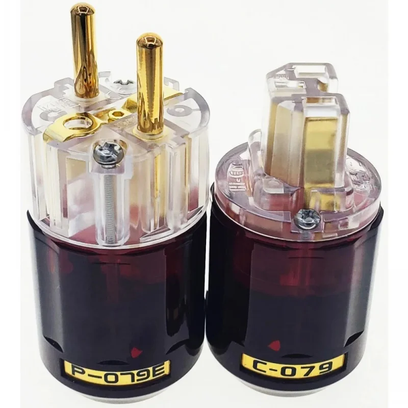 One Pair Oyaide C-079 P-079 Schuko Europe EU Power Plug 24k Gold Plated IEC Female-Male Audio HIFI Power Cable Connector