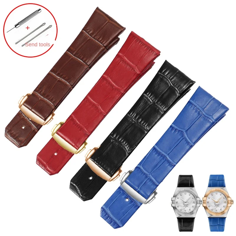 

Folding Buckle Cowhide Strap Substitute Constellation Double Eagle Substitute Concave Interface Genuine Leather Watchband 23mm