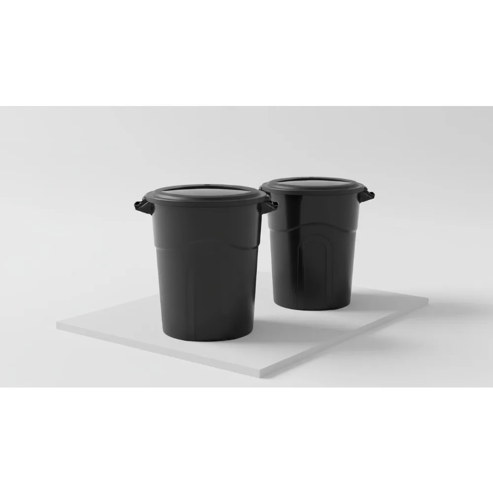 

20 Gallon Round Trash Can with Click Lock Lid, Easy Carry Handles, Indoor Outdoor Use, 2-Pack Black Waste Container