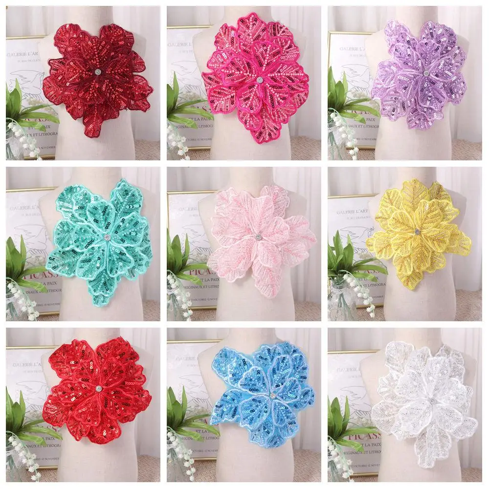 

DIY Clothing Brooch Flower Multi-layer Appliques Embroidered Large Size Clothing Patches Sequin 3D Clothing Applique Women