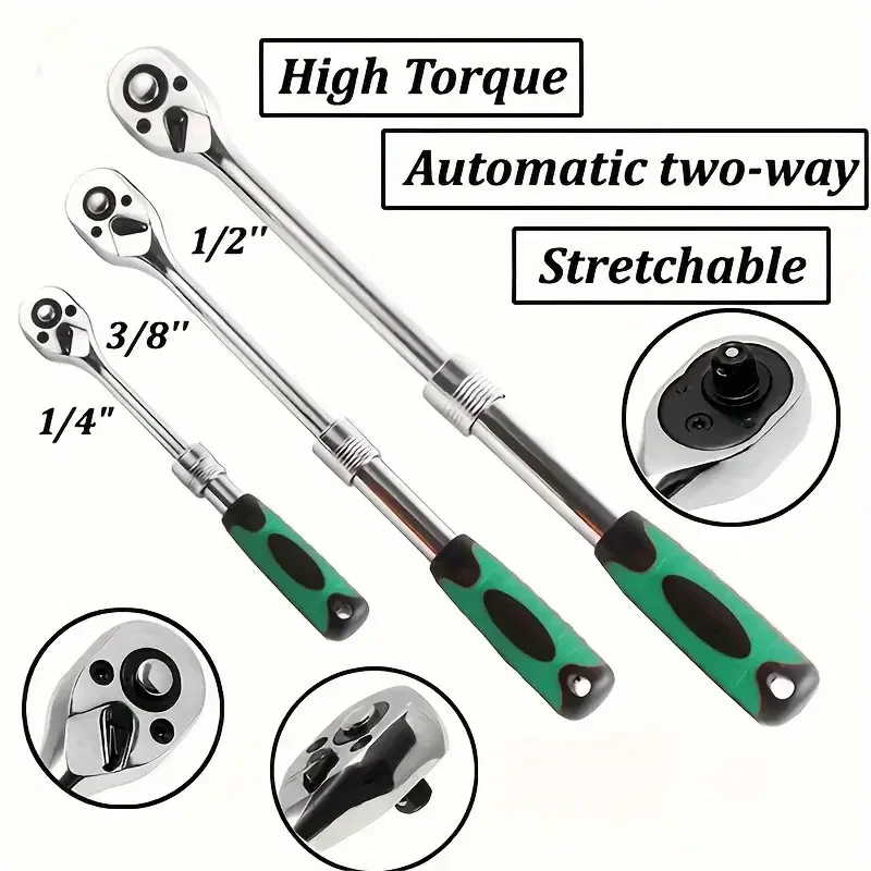 

Adjustable Head Ratchet Handle Wrench 72 Tooth Telescopic Socket Wrench for Automotive Repair Quick Release Wrench Manual Tool