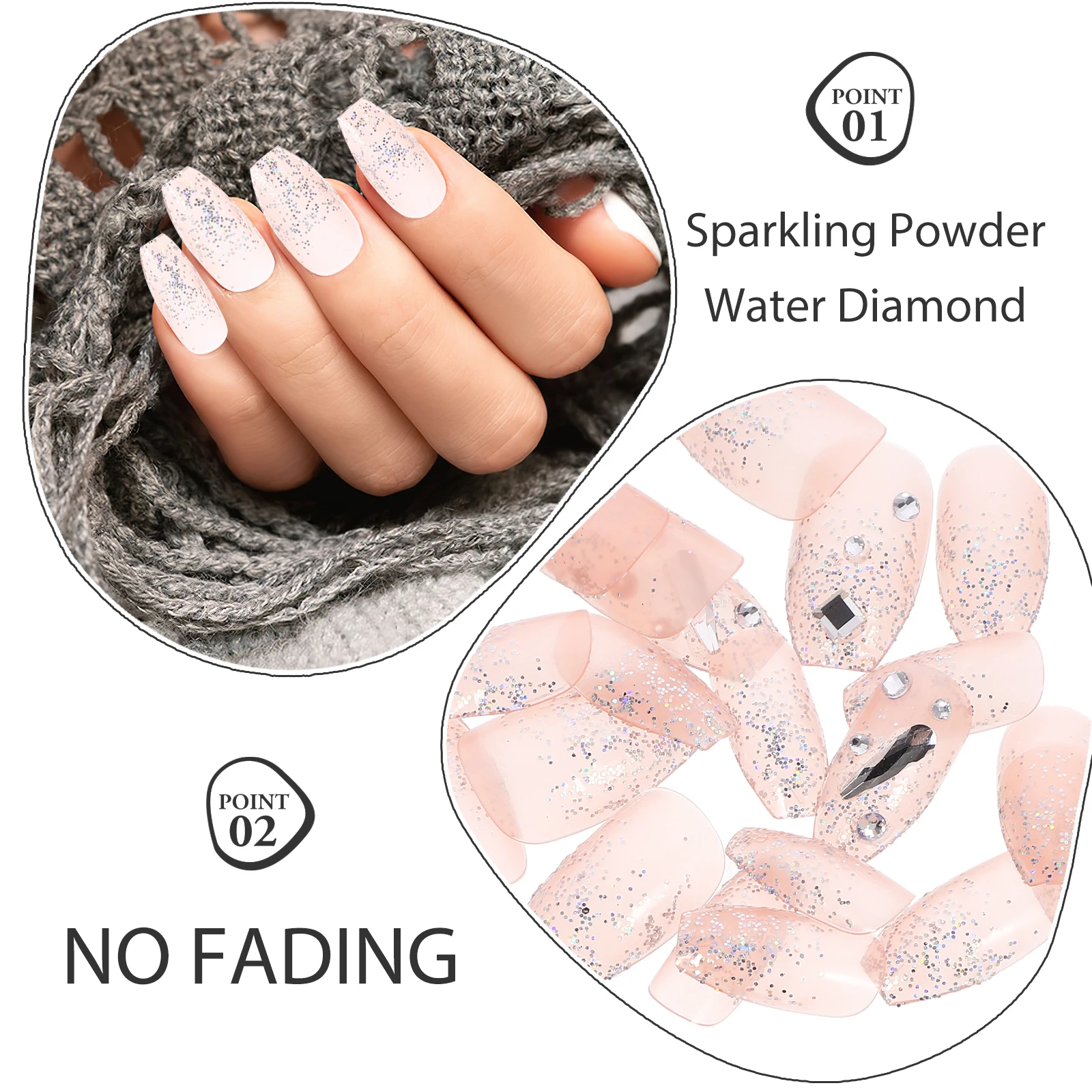 24개입 가짜 손톱 글리터 프레스온 네일 롱 풀커버 팁 여성용 스타일리시 눈길을 사로잡는 매니큐어 집에서 사용하는 가짜 손톱