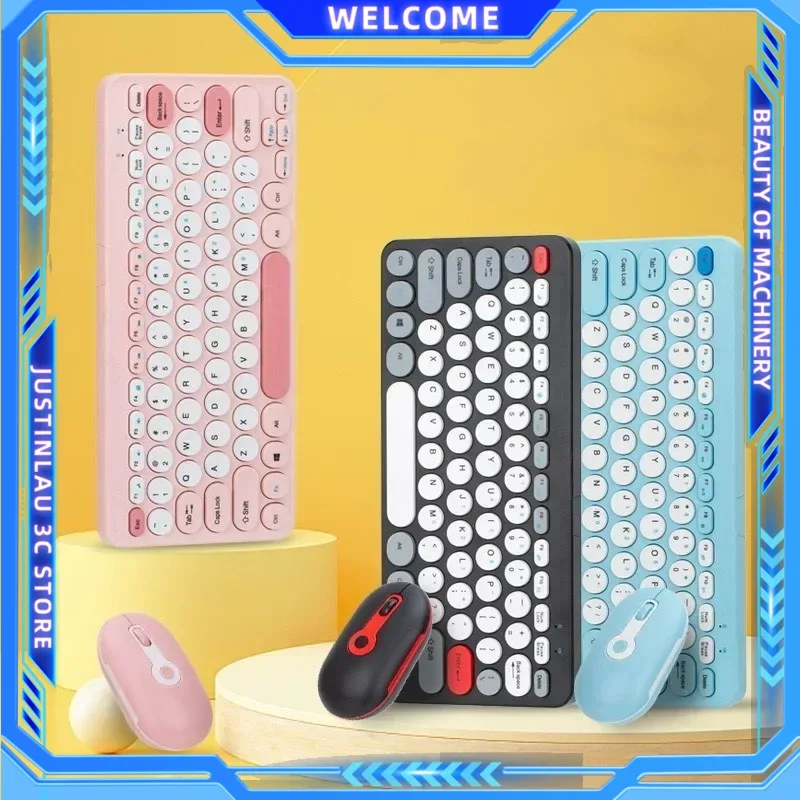 Colorful Wireless Keyboard and Mouse Ergonomic Small Size Typewriter Keyboard & Mouse Combo for Windows 7/8/10 Laptop Desktop