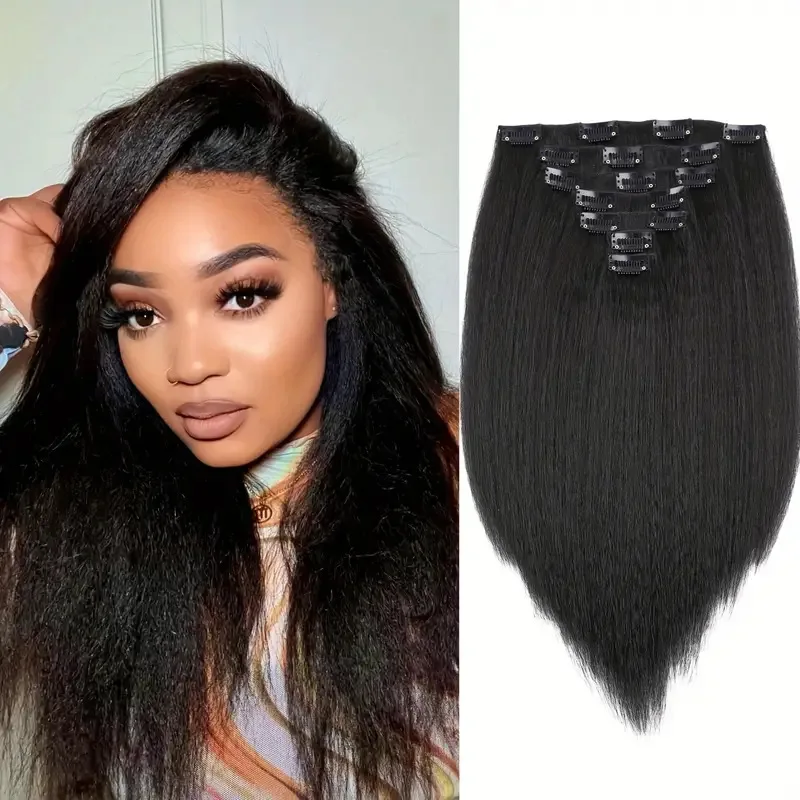 

7Pcs Straight Clip In Hair Extensions for Black Women Synthetic Hair Coarse Yaki Clip Hair Brazilian Remy Straight Clip Hair