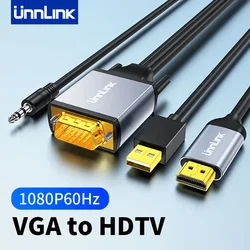 Unnlink VGA to HDMI Cable Male to Male Converter with Audio 1080P PC Graphics Card to TV Projector Monitor