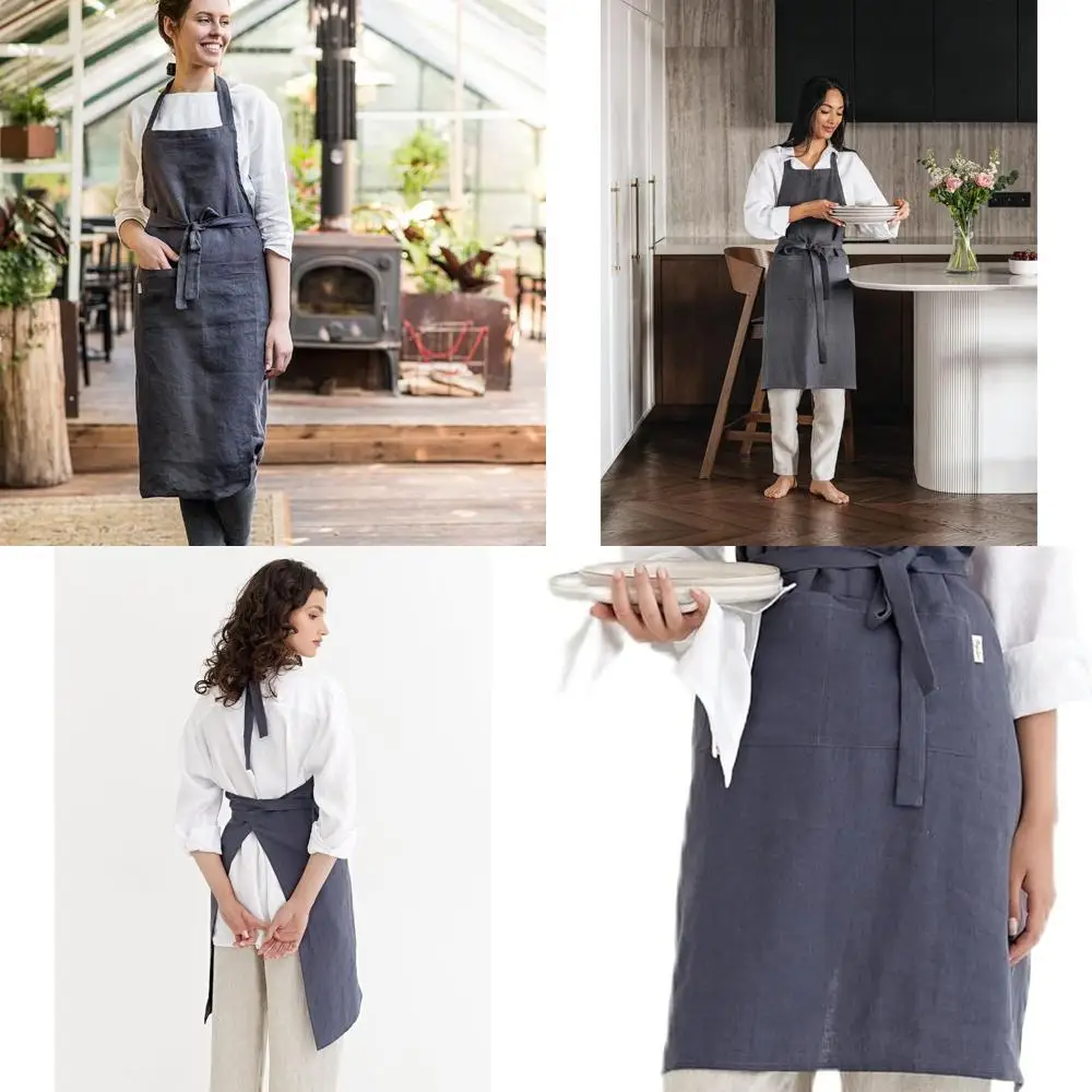 

Фартук из 100% льна для приготовления пищи, садоводства, гриля и рисования — карманы в комплекте, дизайн унисекс