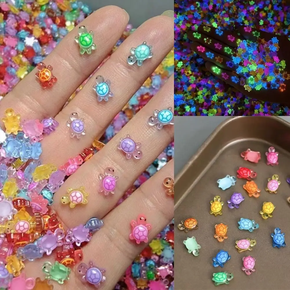 100Pcs Cartoon 3D Luminous Turtle Night Glow Dopamine Colored Miniature Figurines DIY Mini Resin Animals Fairy Garden Decoration