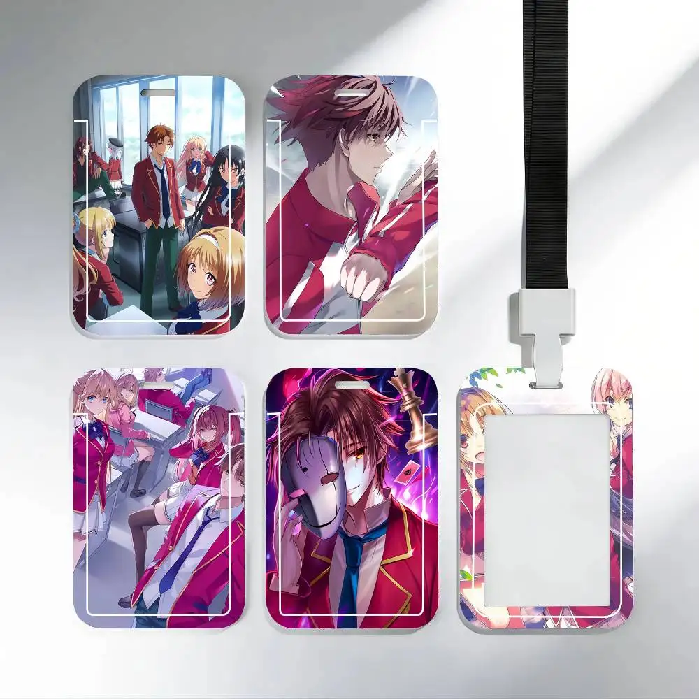 

Черные держатели для карт с ланъярдом в стиле аниме «Класс элиты» для студенческих карт питания и удостоверений личности, школьные.