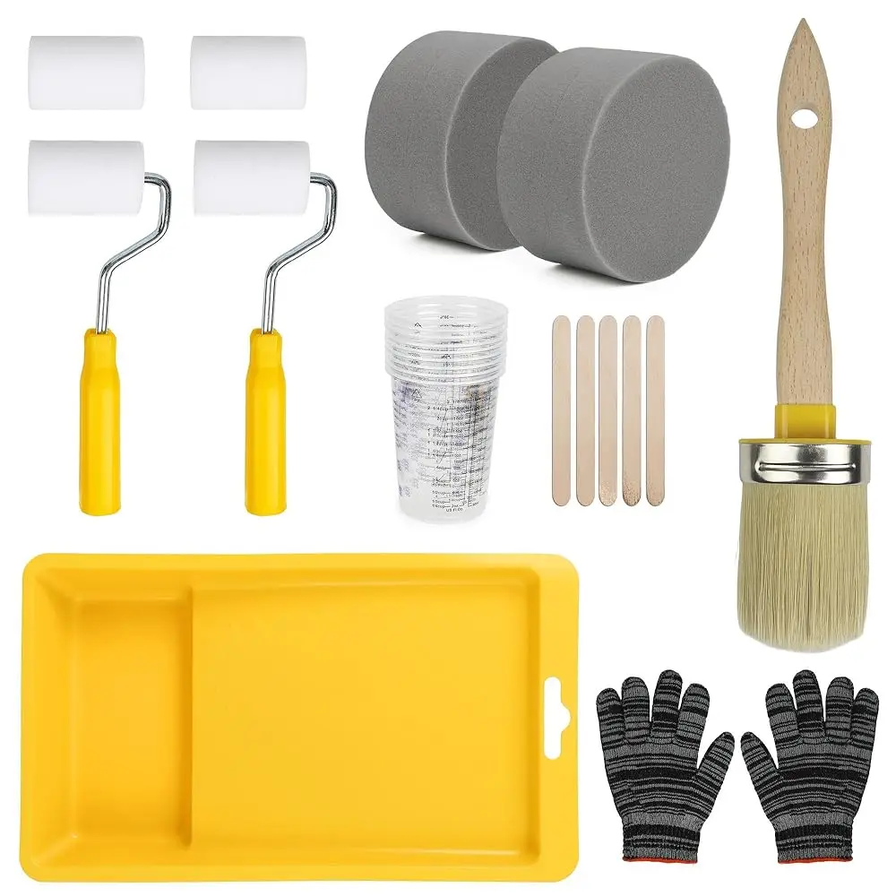 

20PCS Paint Brush and Roller Set,Small Paint Roller Set Sponge Applicators, Tray Liner, Mixing Cups & Sticks, Painting Suppli