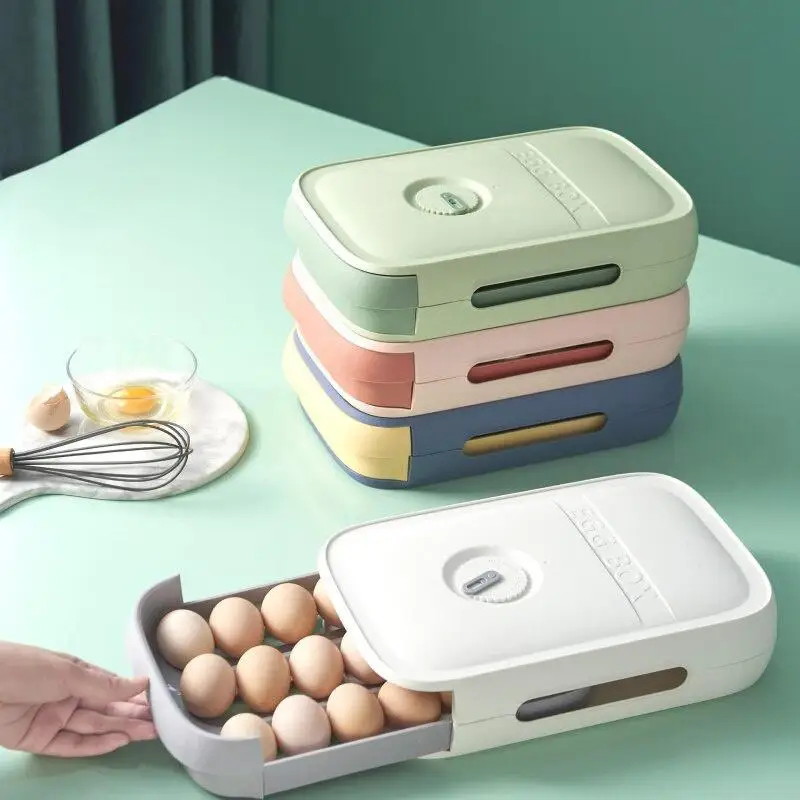 1Pc Space Saving Drawer Type Refrigerator Egg Holder with Lid Breathable Fresh Keeping Household Storage Box