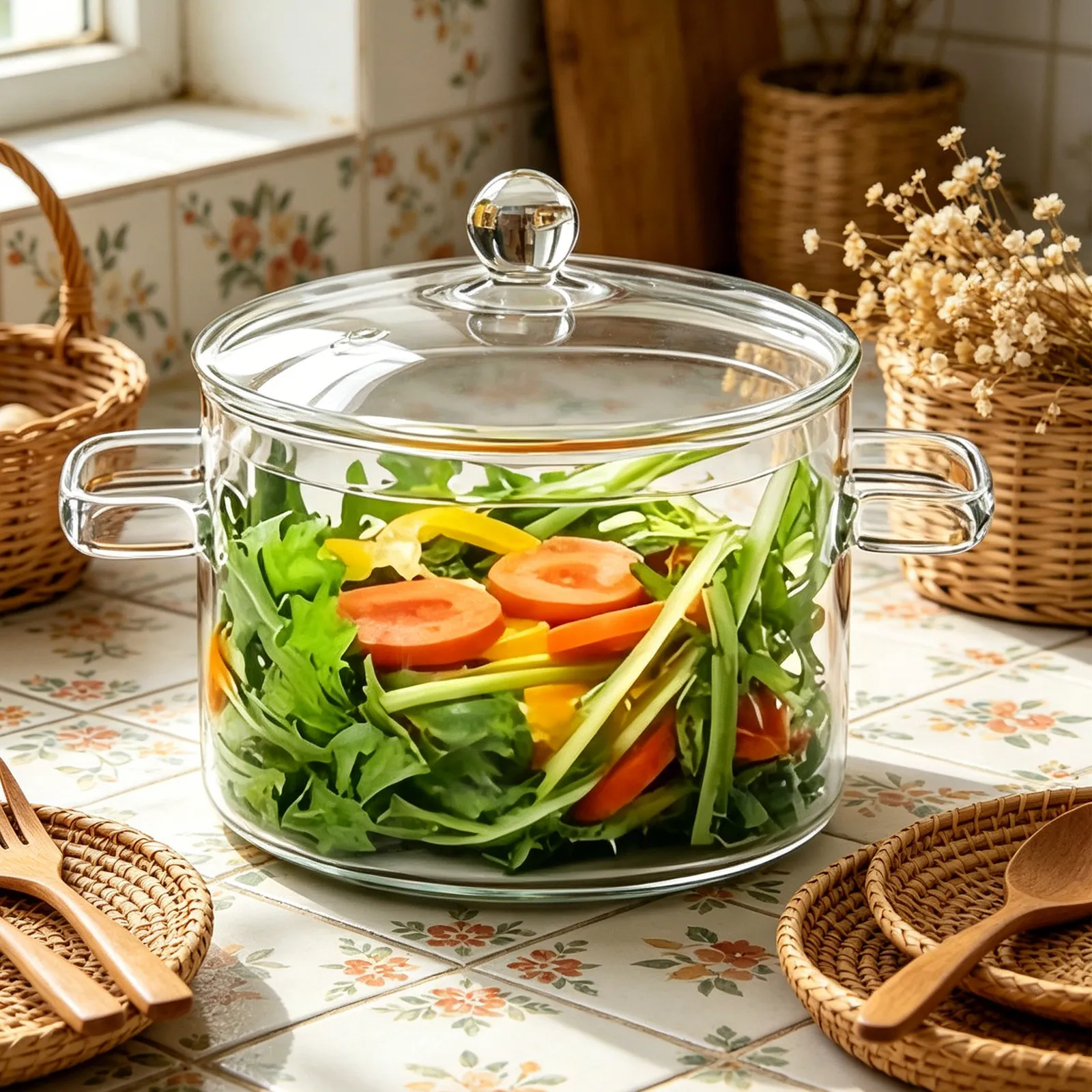 2300Ml Borosilicate Glass Cooking Pot Double Handle Simmer Saucepan for Stovetop Soup Porridge Ramen Heat Resistant